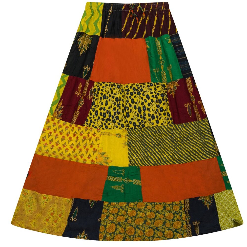Boho Patchwork Skirt * Long Gypsy Hippie Tiered in 100% Silky cotton * Maxi Full